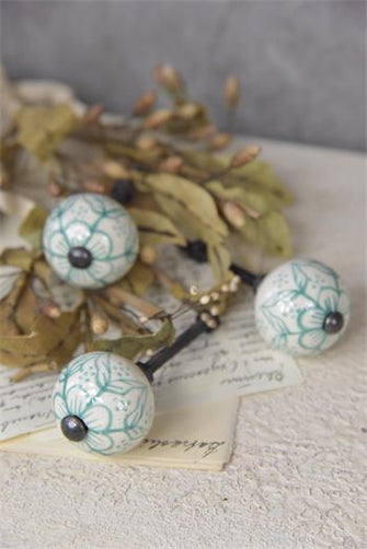 Knob - Ceramic - White/Turquoise